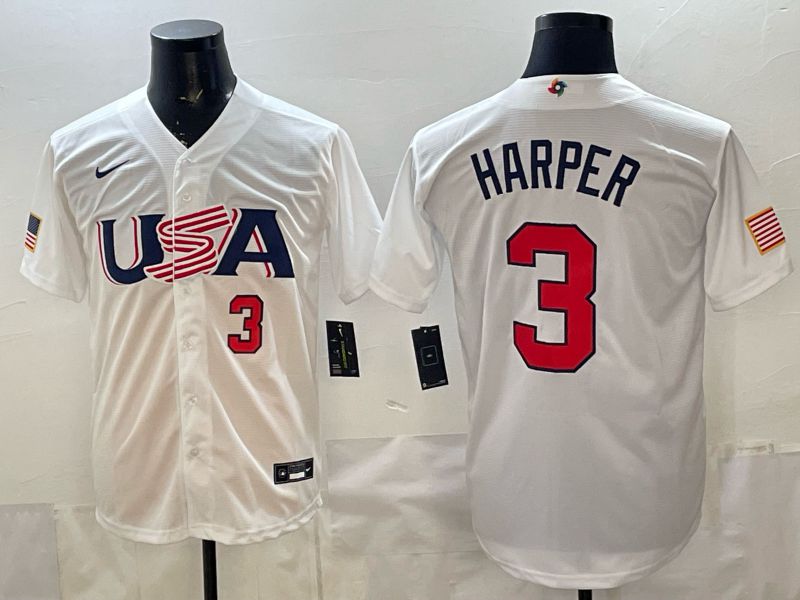 Men 2026 World Cub USA #3 Harper White Nike MLB Jersey style 007